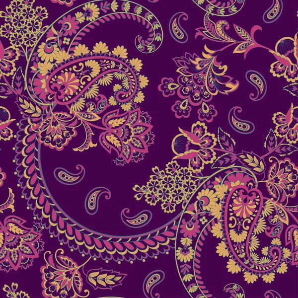 Motivo Paisley Senza Cuciture Con Fiori Stile Indiano — Vettoriale Stock