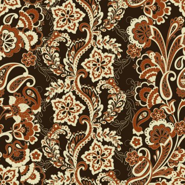 Etnik çiçekler kusursuz vektör deseni. Çiçek mahsulü arka plan