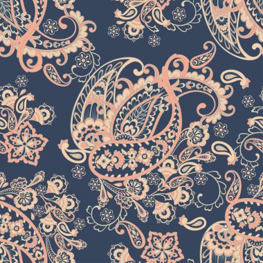 Şal desensiz vektör deseni. Batik biçiminde vintage arkaplan