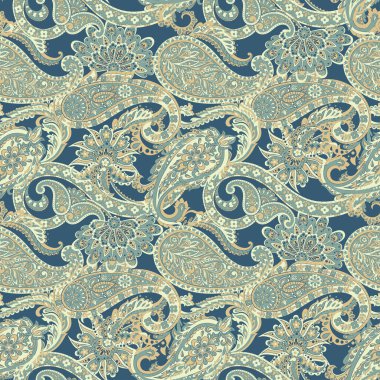 Paisley vektör seamless modeli. Fantastik çiçek yaprakları. Tekstil bohem Yazdır. Batik boyama. Vintage
