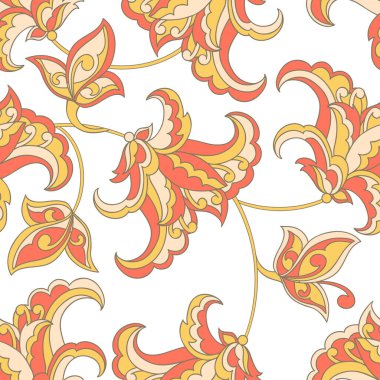 Etnik çiçeklerle kusursuz bir düzen. Vektör Çiçek İllüstrasyonu