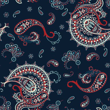 Geleneksel dikişsiz şal deseni. Kızılderili çiçek süsü. Vektör arkaplanı