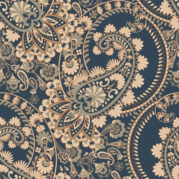 Paisley Sömlöst Etniskt Mönster Indisk Blommig Vintage Bakgrund — Stock vektor