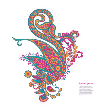 Paisley izole desen. Damask biçimi Vintage illüstrasyonu