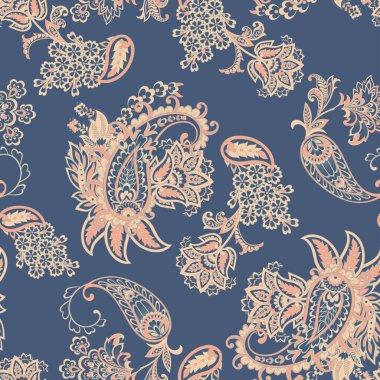 Paisley vektör kusursuz desen. Muhteşem çiçek, yapraklar. Batik tarzı resim. Eski arkaplan