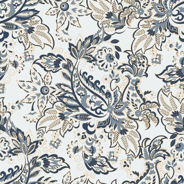 Paisley vektör kusursuz desen. Muhteşem çiçek, yapraklar. Tekstil bohem baskısı. Batik boyama. Eski model.