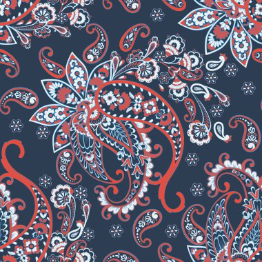 Paisley vektör kusursuz desen. Muhteşem çiçek, yapraklar. Tekstil bohem baskısı. Batik resim. 