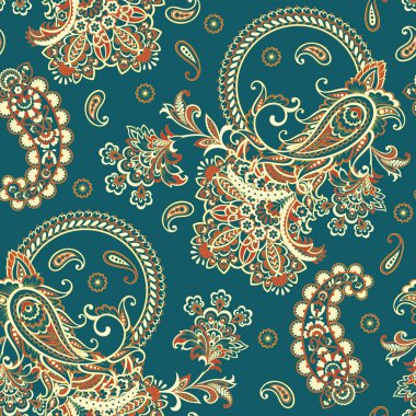 Paisley vektör kusursuz desen. Muhteşem çiçek, yapraklar. Batik tarzı resim. Eski arkaplan