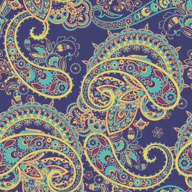 Paisley vektör kusursuz desen. Muhteşem çiçek, yapraklar. Batik tarzı resim.