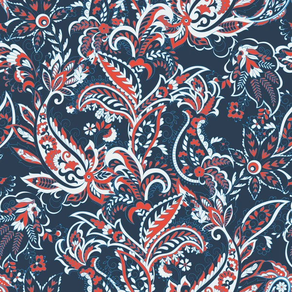 Paisley vektör kusursuz desen. Muhteşem çiçek, yapraklar. Tekstil bohem baskısı. Batik resim. Klasik.