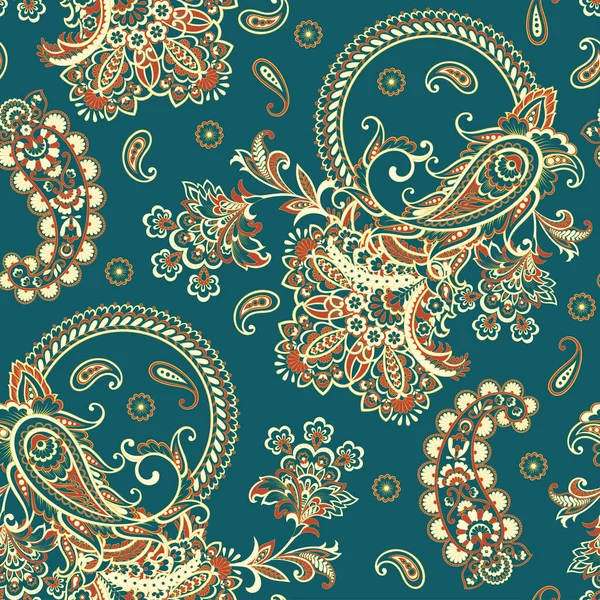 Paisley Vector Seamless Pattern Fantastic Flower Leaves Batik Style Painting — Stock Vector
