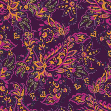 Paisley vektör kusursuz desen. Muhteşem çiçek, yapraklar. Tekstil bohem baskısı. Batik boyama. Eski model.