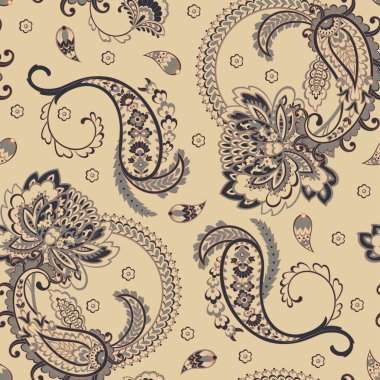Paisley vektör kusursuz desen. Muhteşem çiçek, yapraklar. Batik tarzı resim. Eski arkaplan