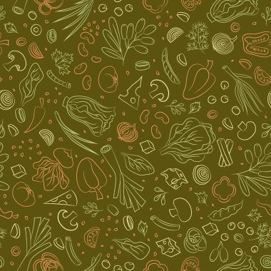 Sebzeli dikişsiz sebze deseni. Gıda vektörü arkaplanı