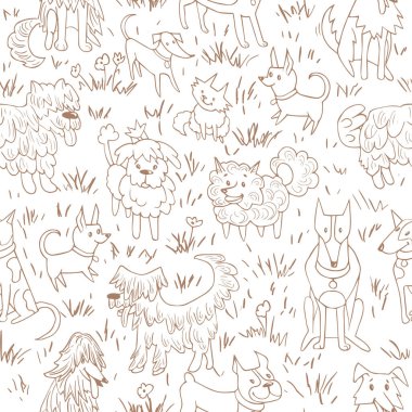 Şirin köpek deseni. Buldog, kısa kuyruk, dachshund, bullterrier, doberman, spitz, chihuahua