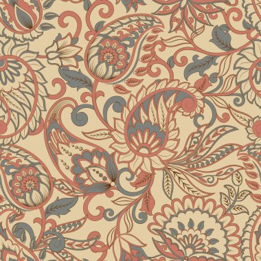 Paisley deseni. Kusursuz Damask Tekstil Arkaplanı