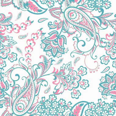 Paisley vektör seamless modeli. Fantastik çiçek yaprakları. Tekstil bohem Yazdır. Batik boyama. Vintage