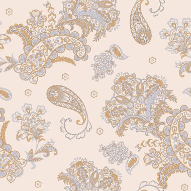 Damask desenli, pürüzsüz vektör deseni. Çiçek bağbozumu arka planı