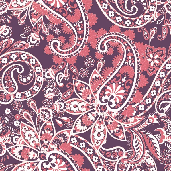 Paisley Vektor Sömlöst Mönster Fantastisk Blomma Blad Batik Stil Målning — Stock vektor