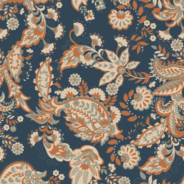 Çiçeksel elementlerle desenli, pürüzsüz etnik desen..