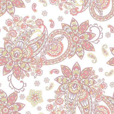 Paisley vektör seamless modeli. Fantastik çiçek yaprakları. Tekstil bohem Yazdır. Batik boyama. Vintage