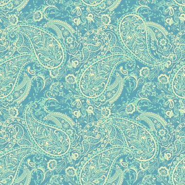 Paisley vektör kusursuz desen. Muhteşem çiçek, yapraklar. Batik tarzı resim. Eski arkaplan