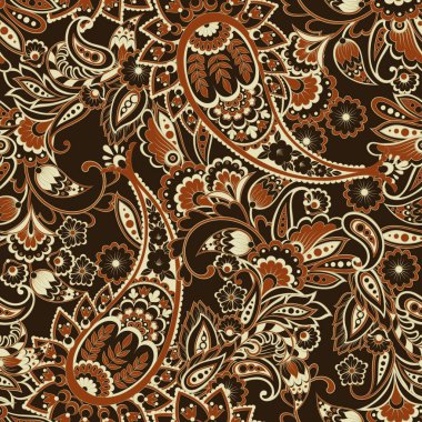 Paisley vektör seamless modeli. Fantastik çiçek yaprakları. Tekstil bohem Yazdır. Batik boyama. Vintage