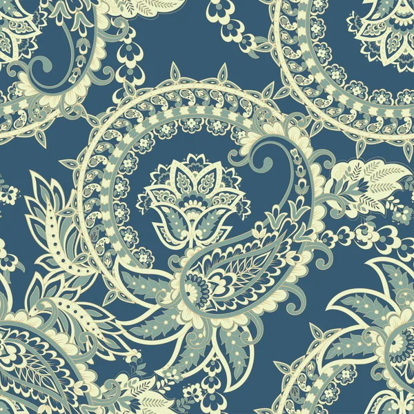 Patrón Sin Costura Vector Paisley Fantástica Flor Hojas Pintura Estilo — Archivo Imágenes Vectoriales