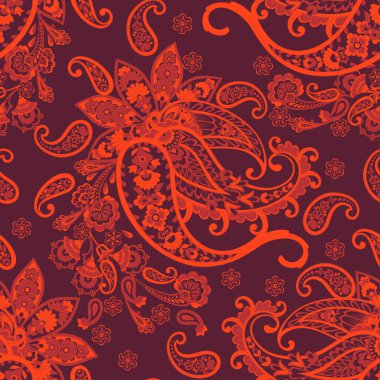 Paisley vektör kusursuz desen. Muhteşem çiçek, yapraklar. Tekstil bohem baskısı. Batik resim. 