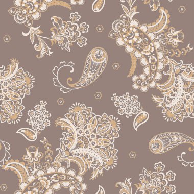 Damask desenli, pürüzsüz vektör deseni. Çiçek bağbozumu arka planı