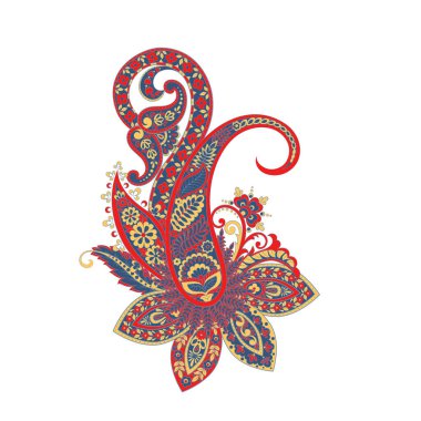 Paisley izole desen. Damask biçimi Vintage illüstrasyonu