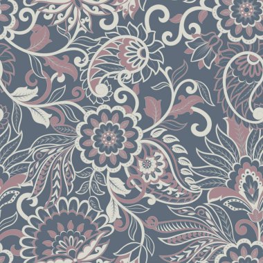 Kusursuz Asya Tekstil Arkaplanı. Paisley Deseni