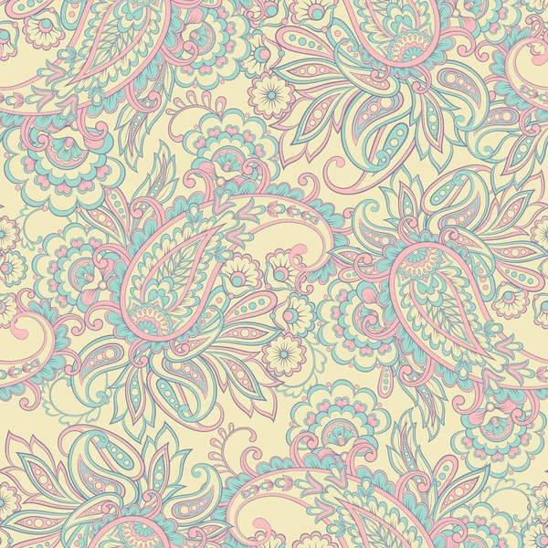 Paisley Vektor Nahtloses Muster Fantastische Blume Blätter Malerei Batikstil Vintage — Stockvektor