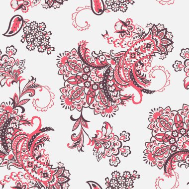 Hint tarzı çiçeklerle Paisley seamless modeli. 
