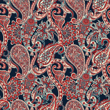 Paisley vektör seamless modeli. Fantastik çiçek yaprakları. Tekstil bohem Yazdır. Batik boyama. Vintage