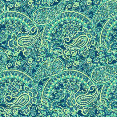 Paisley vektör seamless modeli. Fantastik çiçek yaprakları. Tekstil bohem Yazdır. Batik boyama. Vintage