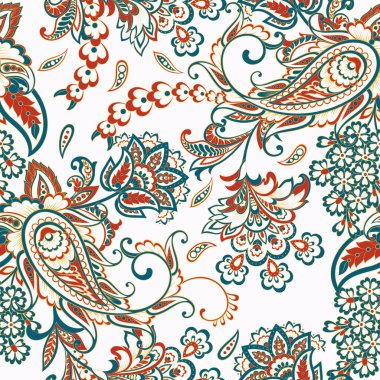 Paisley vektör seamless modeli. Fantastik çiçek yaprakları. Tekstil bohem Yazdır. Batik boyama. Vintage