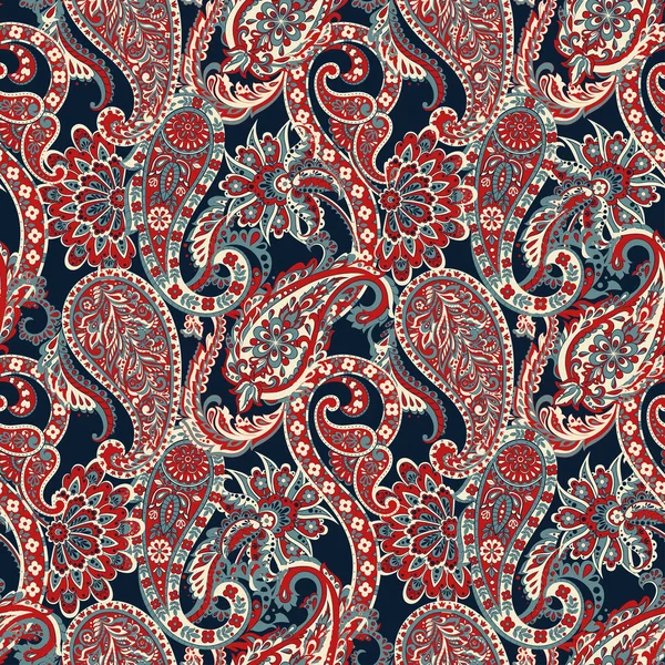 Patrón Sin Costura Vector Paisley Fantástica Flor Hojas Textil Estampado — Vector de stock