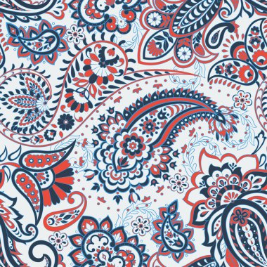 Çiçeksiz desenli desenli şal desenli süs. Asya tekstil biçiminde vektör illüstrasyonu