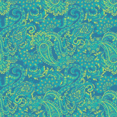 Paisley vektör kusursuz desen. Muhteşem çiçek, yapraklar. Batik tarzı resim. Eski arkaplan