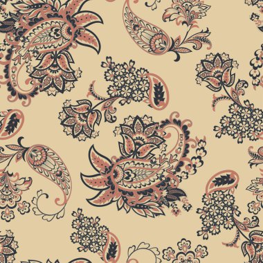Paisley vektör kusursuz desen. Muhteşem çiçek, yapraklar. Batik tarzı resim. Eski arkaplan