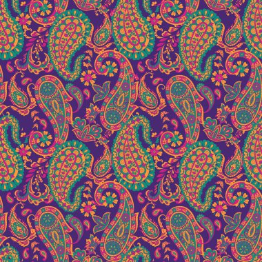 Hint tarzı çiçeklerle Paisley seamless modeli. 