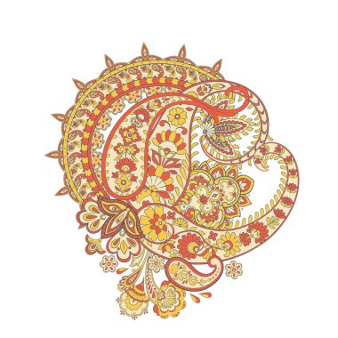 Hint tarzında izole edilmiş Paisley deseni. Çiçek vektör illüstrasyonu