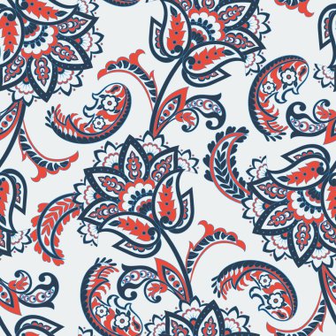 Etnik çiçekler ve yaprak ile kusursuz bir desen, klasik tarzda vektör çiçekli illüstrasyon