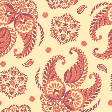 Çiçeksiz desenli desenli şal desenli süs. Asya tekstil biçiminde vektör illüstrasyonu 