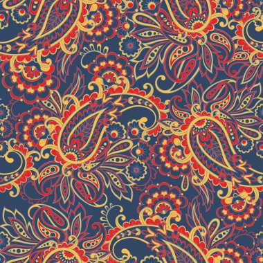 Paisley vektör kusursuz desen. Muhteşem çiçek, yapraklar. Batik tarzı resim. Eski arkaplan