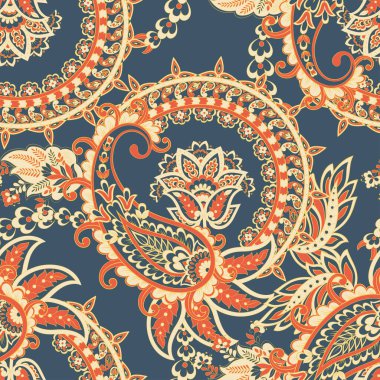 Paisley vektör kusursuz desen. Muhteşem çiçek, yapraklar. Batik tarzı resim. Eski arkaplan