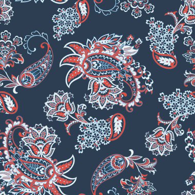 Paisley vektör kusursuz desen. Muhteşem çiçek, yapraklar. Batik tarzı resim. Eski arkaplan