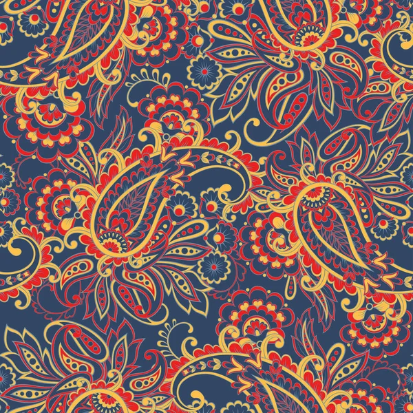 Paisley Vektor Nahtloses Muster Fantastische Blume Blätter Malerei Batikstil Vintage — Stockvektor