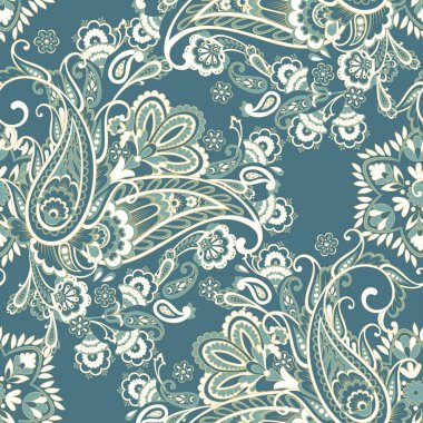 Paisley vektör kusursuz desen. Muhteşem çiçek, yapraklar. Batik tarzı resim. Eski arkaplan